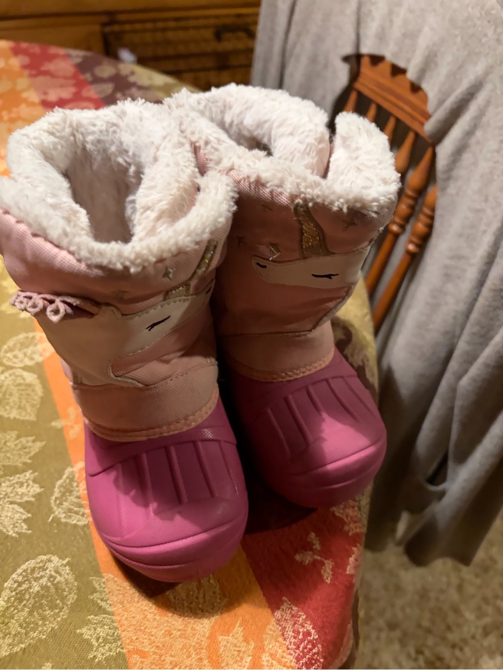 Girls Pink Unicorn Winter Boots with Plush Lining